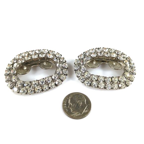 Vintage Wedding Shoe Clips, Rhodium Plated, 1950s MUSI Clear Rhinestones - Picture 3 of 10
